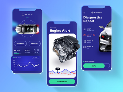 Car Control App app apple car check design engine ios iphonex mercedes mobile ui ux