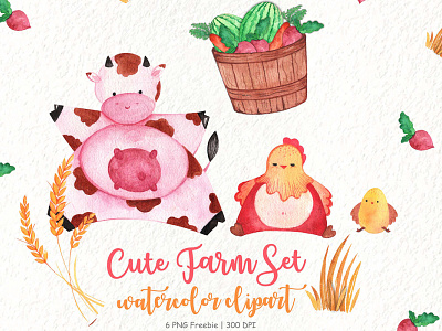 Free Cute Farm Watercolor Clipart