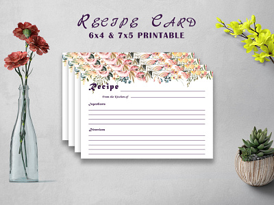 Free Flowery Recipe Card Printable V32 colorful design illustration modern planner plannerr printable recipe recipes template