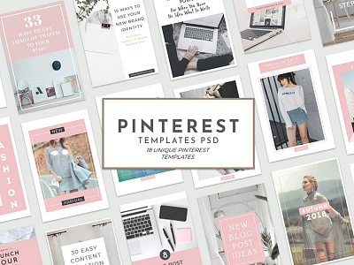 18 Free Unique Pinterest Graphic Templates For Bloggers brand assets brand visuals branding ecommerce luxury premade template social media banner trendy
