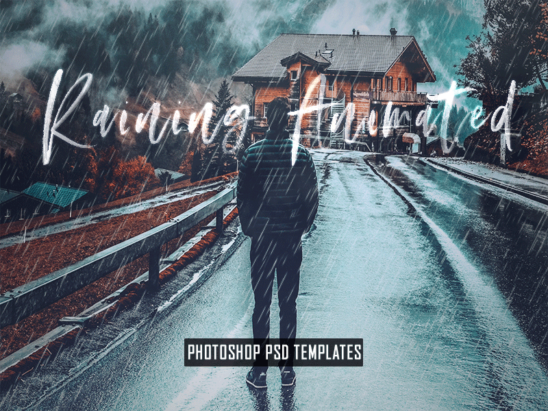 Animated Rain Free Photoshop PSD Template & Actions