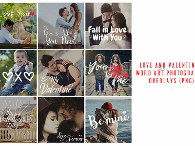 Love And Valentine's Word Art Photography Overlays ( png )