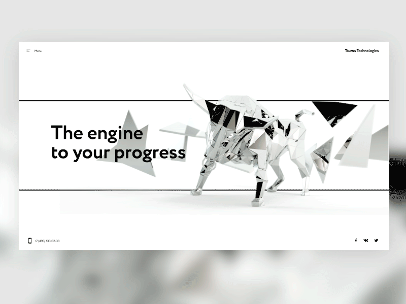 Taurus technologies animate bull chrome concept gray lightning modeling ui