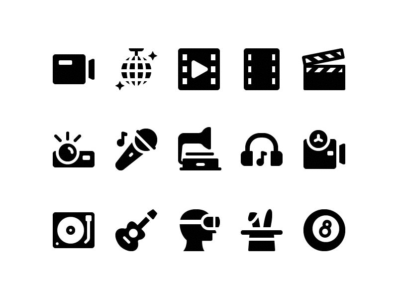 Entertainment part 2 Icons design entertainment grid icon iconography iconset illustration interface line netflix pixel perfect solid ui ux