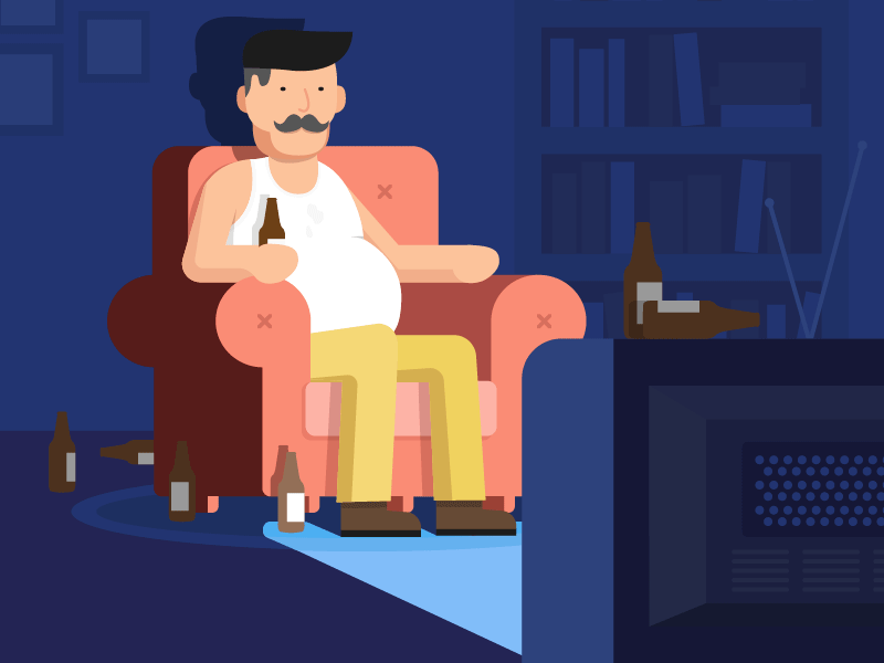 Father's Day animation beer chair dad father illustration light living room sofa tv vector