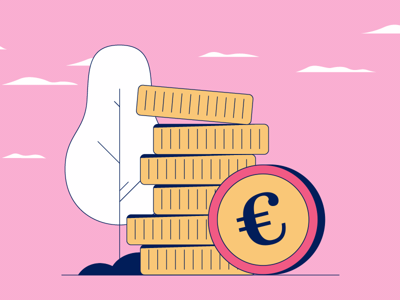 Saving money 2d animation bills clouds coin coins colour colours design dollar euro flat flatdesign gif loop money motion stack tree vector
