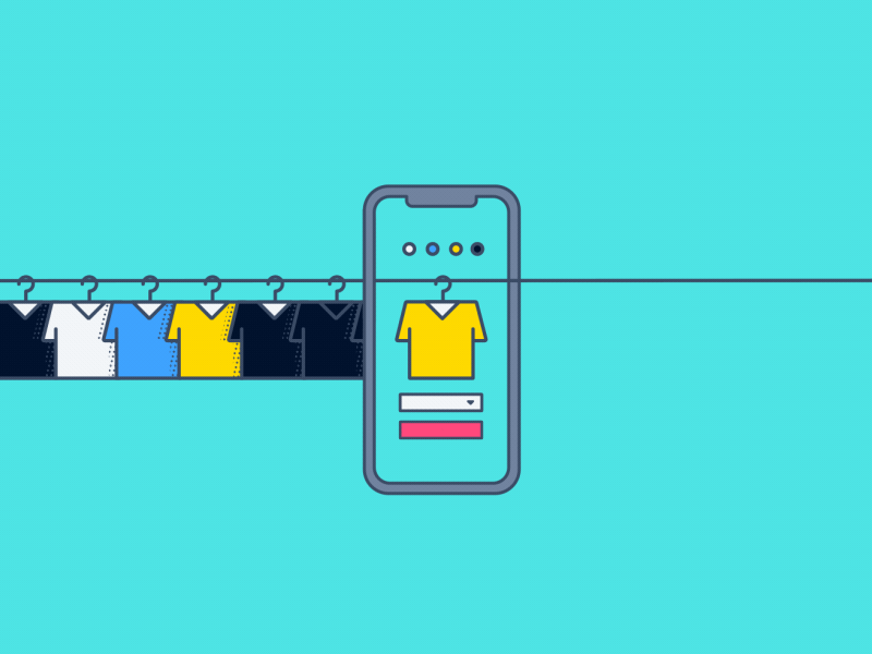 Mobile shopping 2d animation app colour colours design flat flatdesign gif iphone iphonex loop mobile motion phone shirt shop shopping tshirt vector
