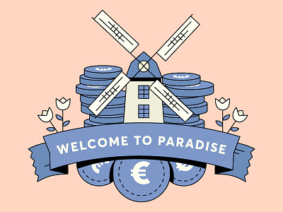 Welcome to Paradise 2d animation banner coin coins colour colours design euro flat flatdesign flower gif loop mill money motion rose vector windmill