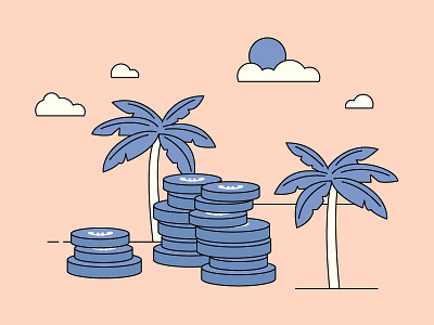 Tax Heaven 2d animation beach clouds coins colour colours design flat flatdesign gif loop money motion palm palm leaves sun tax tree vector