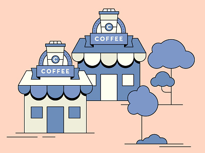 Coffee shops 2d animation banner building coffee colour colours design flat flatdesign gif loop motion shop shops sign signing store tree vector