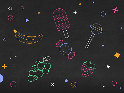 Sugar 2d animation banana candy colour colours design flat flatdesign gif grapes lollipop loop motion strawberry sugar vector