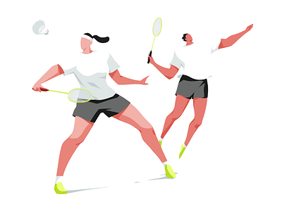人物运动造型插画-羽毛球运动