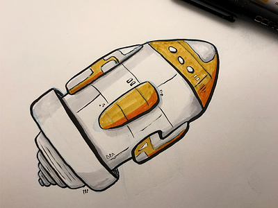 Spaceship cartoon comic drawing illustration ink inktober paper pen sketch space