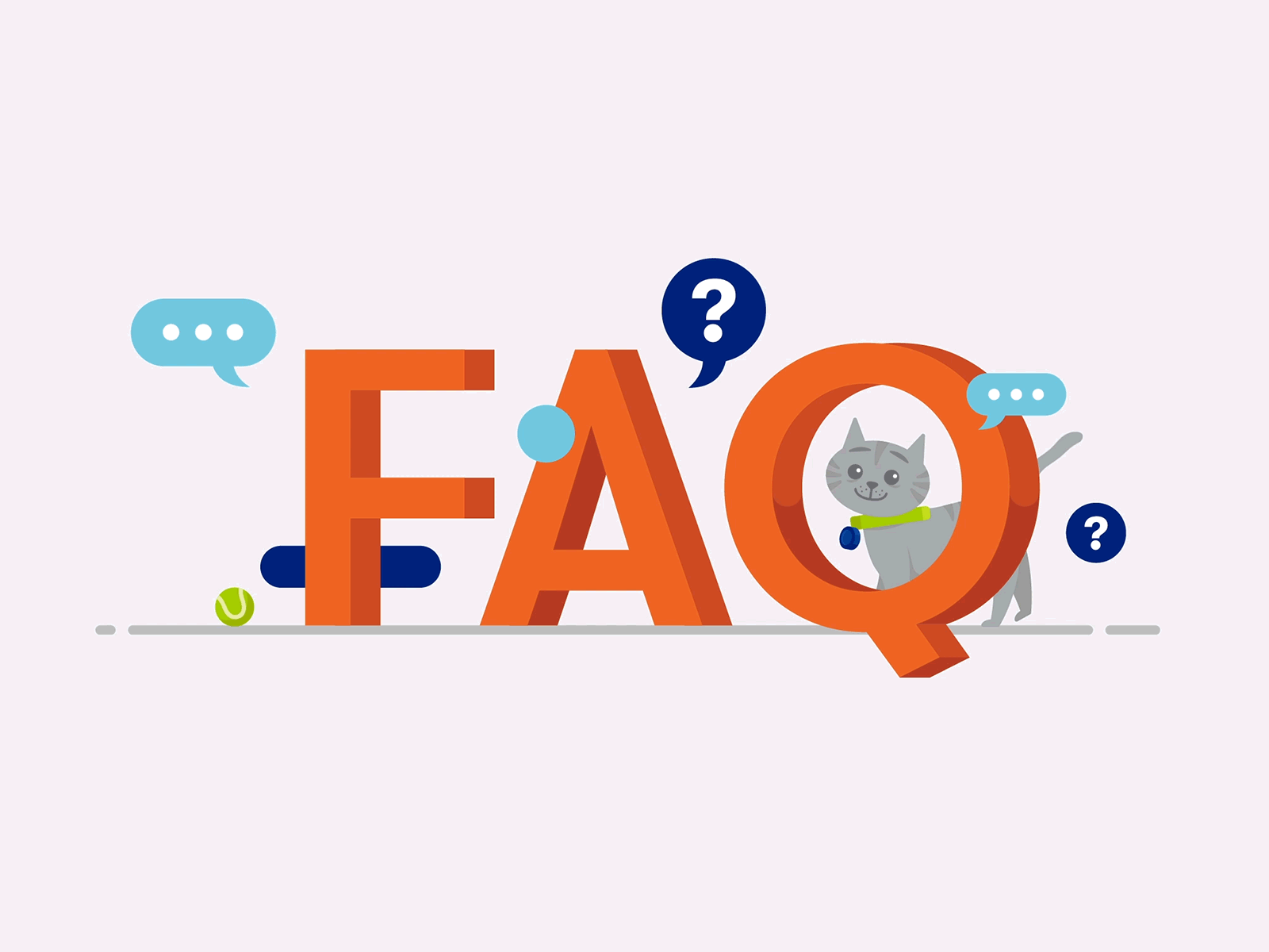 FAQ Landing Page Animation animation ball banfield cat faq hospital illustration illustrator kitten landingpage pet pets questions speech speechbubble