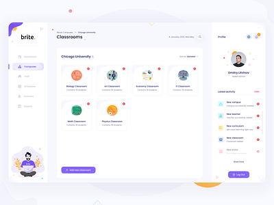 Brite - Classrooms in Campus brite campus class classroom clean colorful design figma modern online teaching school app ui