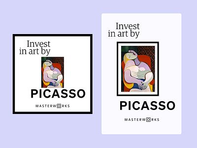 Masterworks: Invest in art by Picasso. Social and Pinterest ads art banksy banner ads black and white branding digital ads fintech gif haring investing kusama marketing campaign motion picasso social ads typography