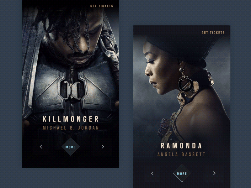 Black Panther - Killmonger and Ramonda app black dark marvel mobile movie panther swipe tchalla titles transition