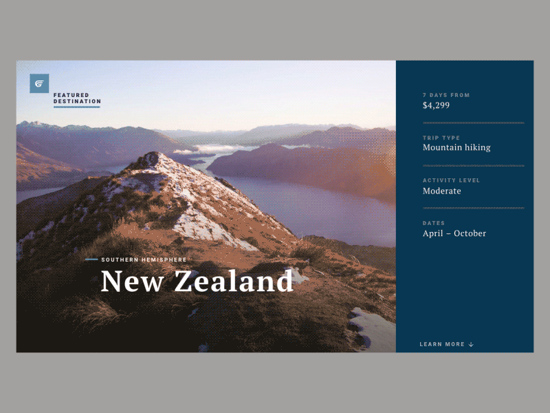 Getaway ~ New Zealand! animation big image motion mountains new zealand transition travel typography
