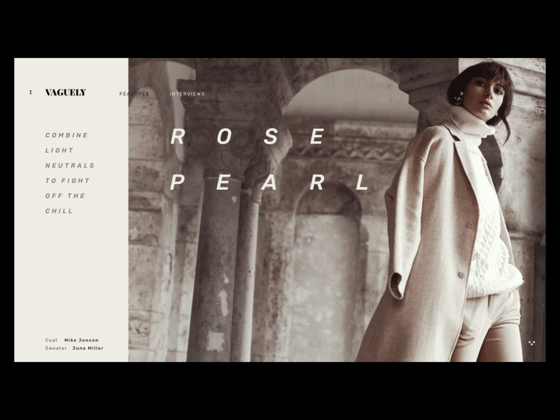 Vaguely Honeydew colored animation fashion grid interaction kerning magazine pink retail rose transition typography