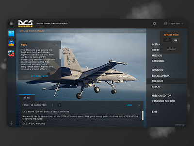 DCS MAIN MENU CONCEPT dark design site flat game home interface menu ui ux web welcome page windows 10