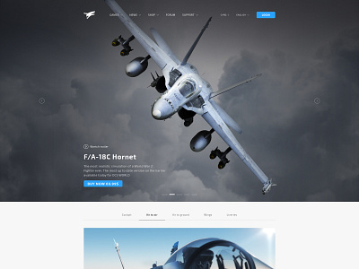 Concept 2 for DCS aircraft branding character collage design design site game home landing landing design landing page navigation site site for game ui web
