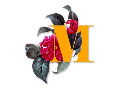 M flower botanic flower green letter m m typography yellow