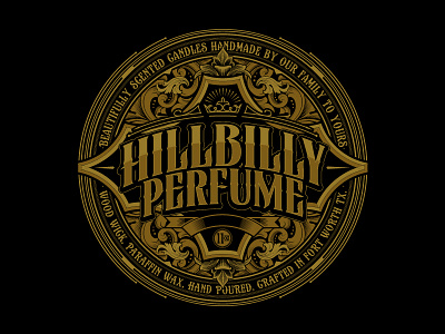 Hillbilly Perfume brand branding candle filigree flourish logo sweyda type typography