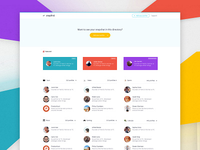 Snapchat Directory clean colours directory jckly landing landing page minimal simple snapchat ui web