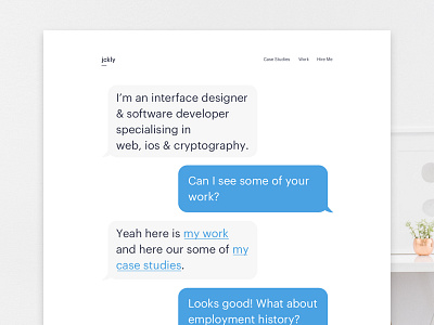 iMessage Personal Site apple case study design imessage jack lalley jckly minimal personal site simple ui web