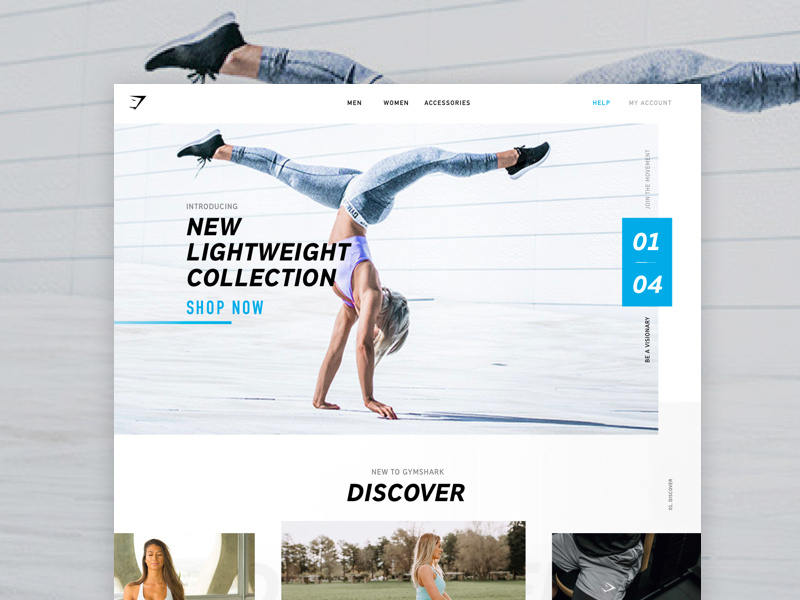 Gymshark Concept 01 simple ui webdesign retail shop ecommerce blue website fitness gym