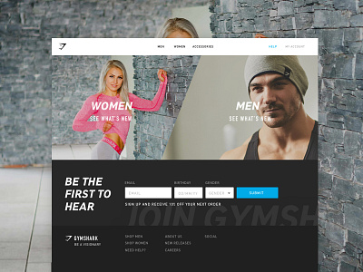 Gymshark Concept 03 blue ecommerce fitness gym retail shop simple ui webdesign website