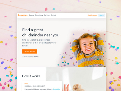 Happycare Landing childcare clean london minimal startup website white