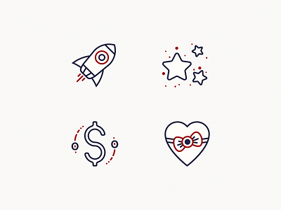 Marketing Icons Set blue dollar dragos heart icons line art red rocket set simple icon sketoneto star