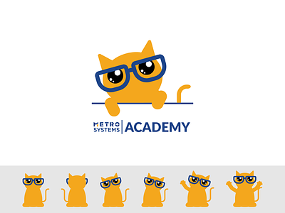 Logo Bob MetroSystems Learning Academy academy branding cat design dragos alexandru glases illustration logo mascot metro systems simple vector