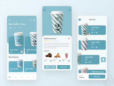 Coffee Shop Mobile App app app design clean coffe order coffee design flat food order ios minimal mobile neumorphism ui ux ux design