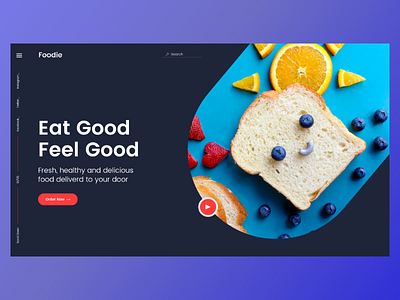 Foodie - Header Exploration color flat food fruits header landing menu minimal page resturant ui webui