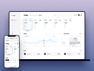 SocialHub - Multi Account Social Media Dashboard account ads chart chat dashboard facebook instagram management media mobile multi post rwd social socialmedia stats timeline twitter web