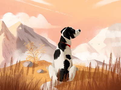 Luna in mountains background dog illustration mountain speedpainting