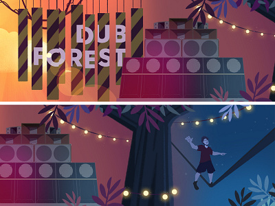 Couleur Cafe - Dub Forest animation background dubstep festival forest illustration jungle music slackline soundwall storyboard visualdevelopment