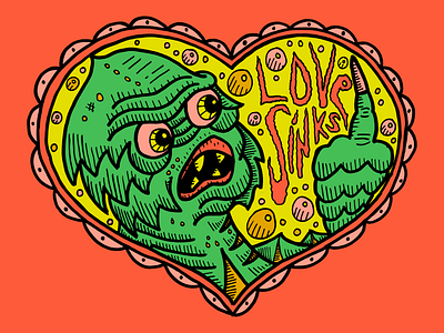 Love Sinks creature creaturefromtheblacklagoon design figma flyer illustration love monster poster valentinesday vector
