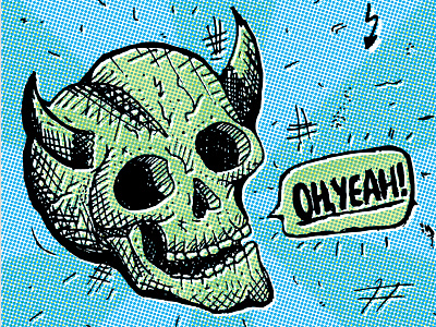 Oh, Yeah! halftone illustration sketch skull