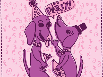 Party Animals 40oz alcohol dachshund dog doodles handdrwawn illustration new years eve party poster