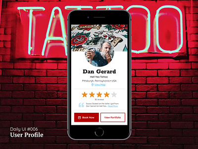 DAILY UI - #006 - User Profile app design avatar booking app daily ui daily ui 006 tattoo user user profile