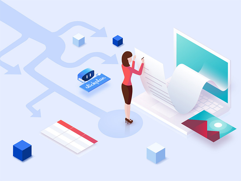 Slickplan content planning Facebook ad marketing illustration
