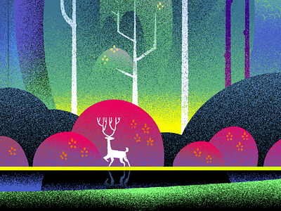 Visitor in the Grove animals color deer design digital art illustration landscape nature