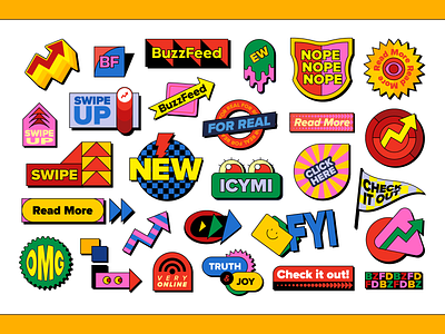 BuzzFeed Stickers animation arrow branding buzzfeed color study design illustration omg rebrand stickers