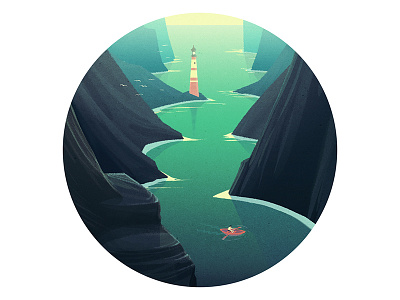 Hidden Beacon color study digital painting fantasy fishing illustration landscape lighthouse mountain ocean photoshop