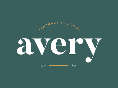 Avery Logo boutique branding dark green gold handmade hunter green logo minimal serif wordmark