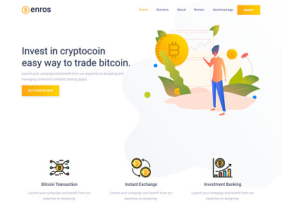 Enros - BitCoin & Cryptocurrency Landing Page app branding design flat html 5 landing page minimal ux web web design website