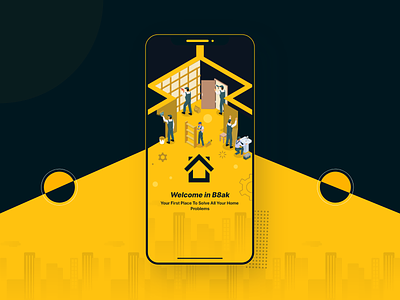 B8ak Home Services App android app black branding cleaning design home illustration ios moile services ui ux yellow